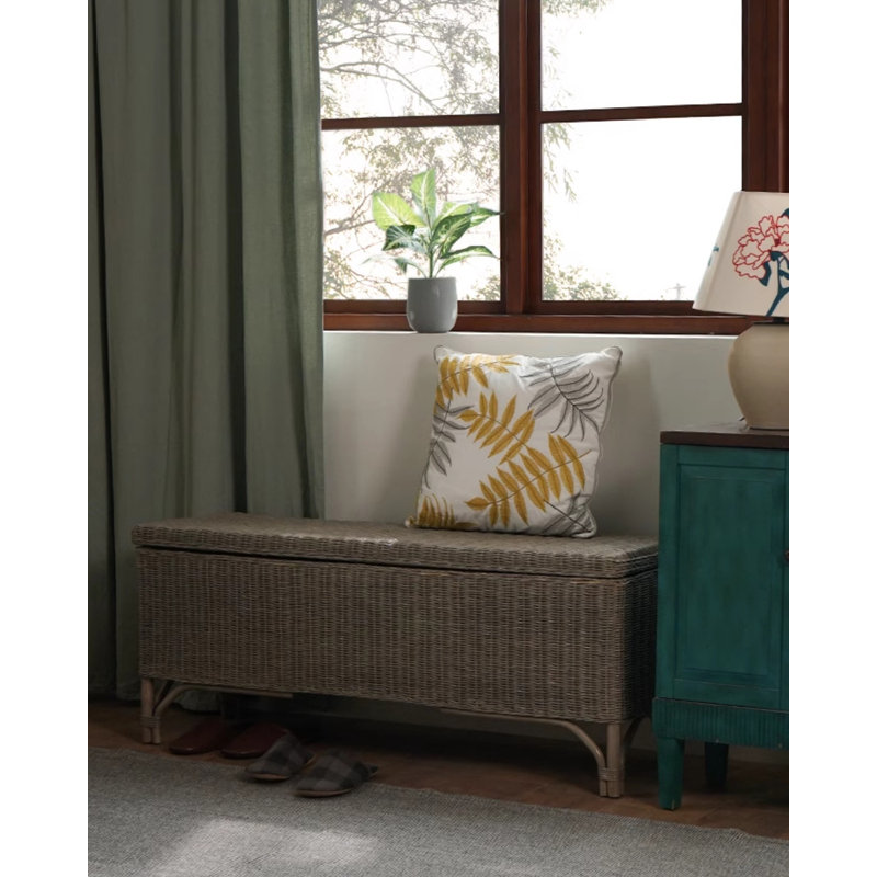 Banc de rangement en rotin naturel, Gris