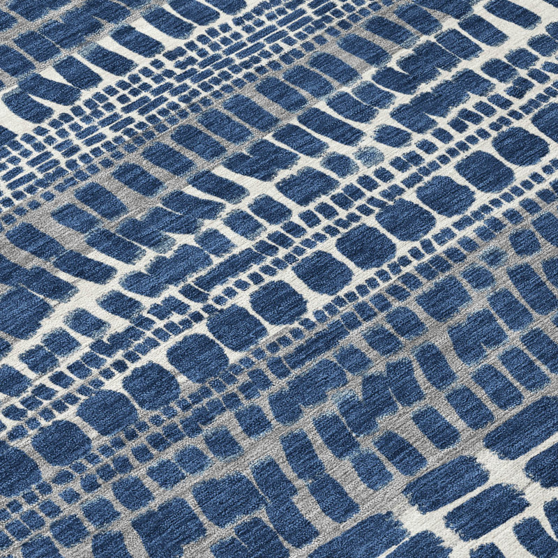 Tapis abstrait intérieur / extérieur lavable à la machine Chantille ACN2540, Marine, Rectangle 1 pi 8 po x 2 pi 6 po