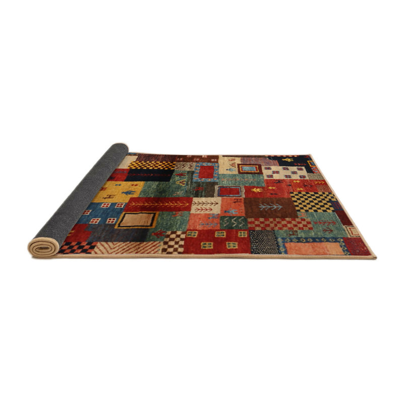 Tapis brun/bleu/gris/zone contemporaine, Rond 5 pi