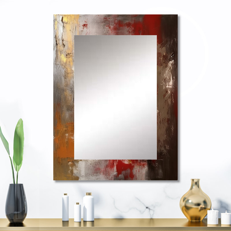 Révélations anciennes italiennes en or et rouge I - peinture abstraite, miroir mural doré, reproduction d'art en métal