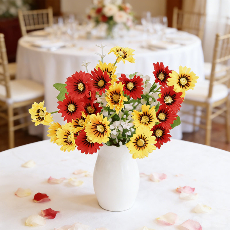6 PCS Fleurs de marguerite artificielle Chrysanthemumtant Faux fleurs No Fade verdure Arbustes plantes pour jardin ferme porche mariage intérieur extérieur Home Decor