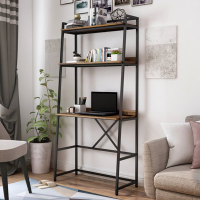 Rechae Solid Wood Top Metal Base Writing Desk with Power Outlet
