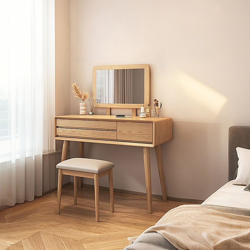 Meuble-lavabo minimaliste moderne en bois d'hévéa 31,5 "avec grand miroir