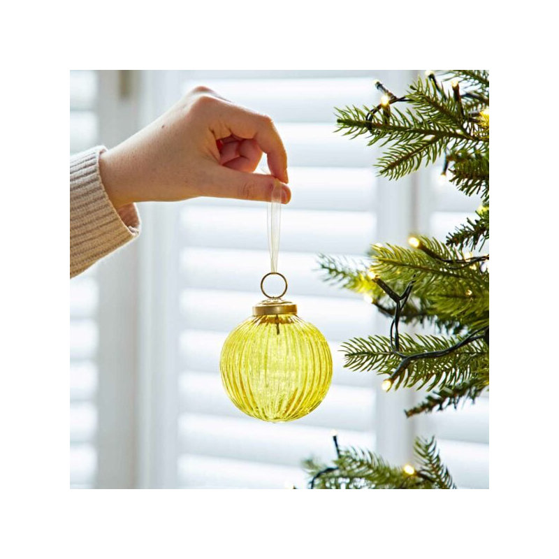 8cm Clear Glass Bauble, Yellow