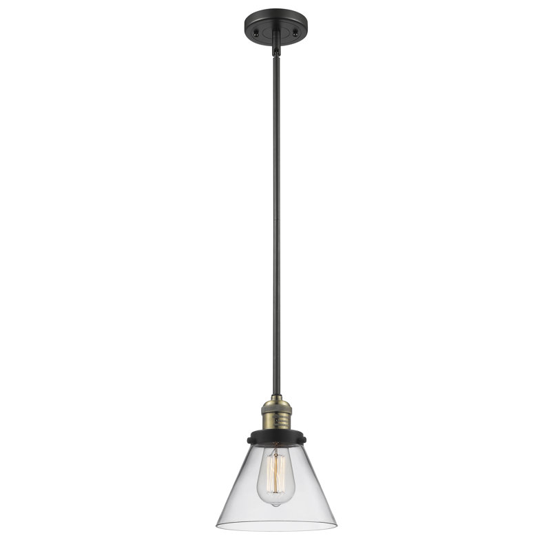 Luminaire suspendu conique à 1 lumière Mosley, Ampoule DEL 6 watts Vinage, Transparent, Laiton antique noir