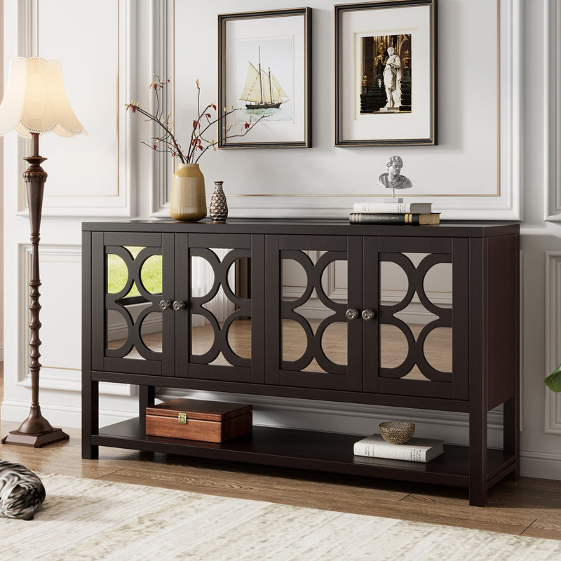 Sideboard,Buffet table,Dining cabinet,Office credenza with open shelf, Espresso