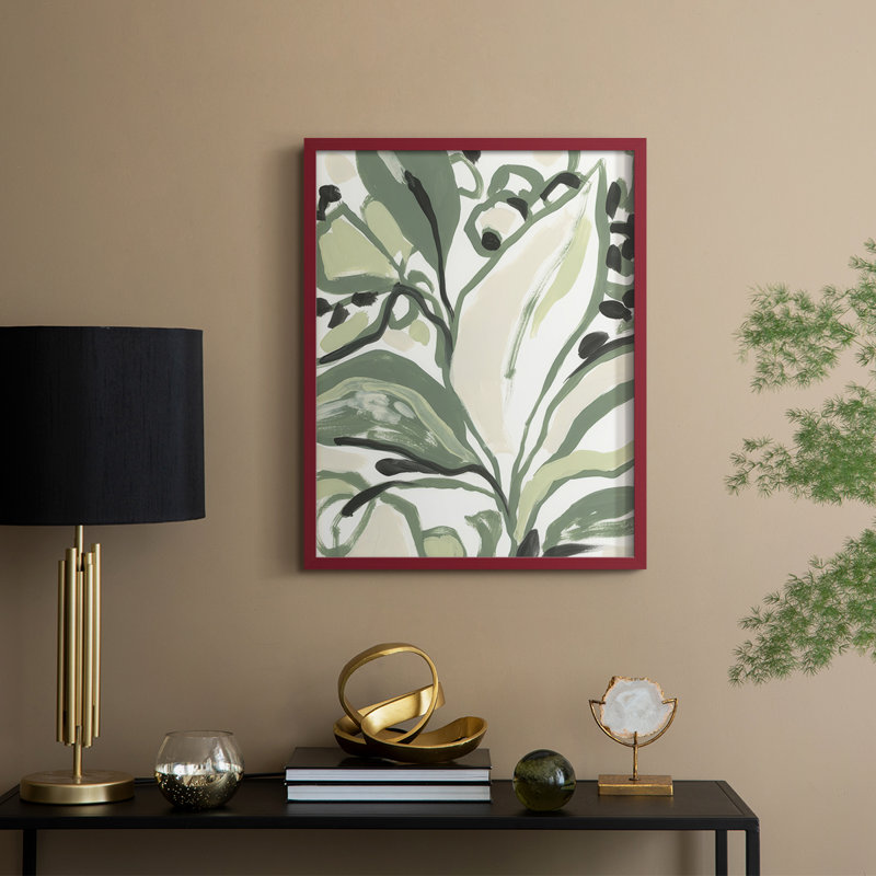 Foliage Rhyth II, reproduction encadrée - bois massif, H 21 po x l 17 po, Rouge
