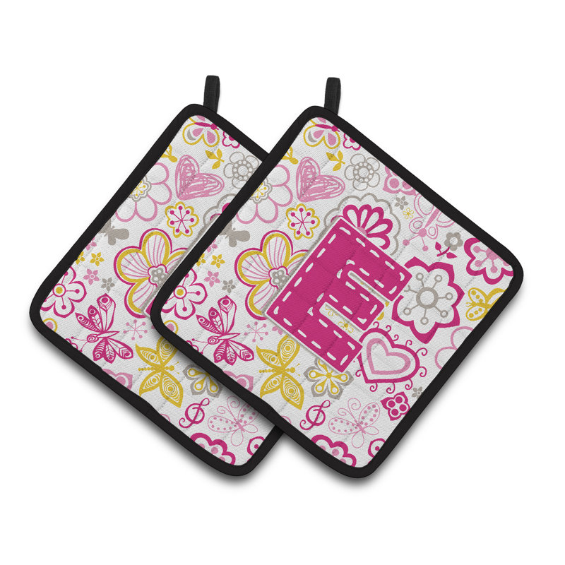 Fleurs et papillons Potholder, Rose, E