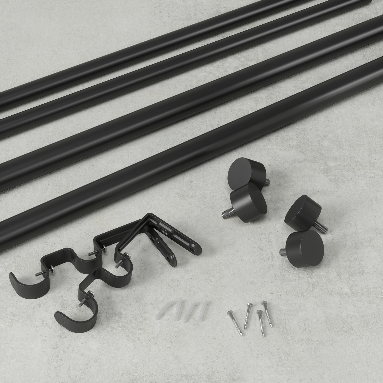 Cappa Adjustable Double Curtain Rod, Burnished Black, 66" H x 120" W