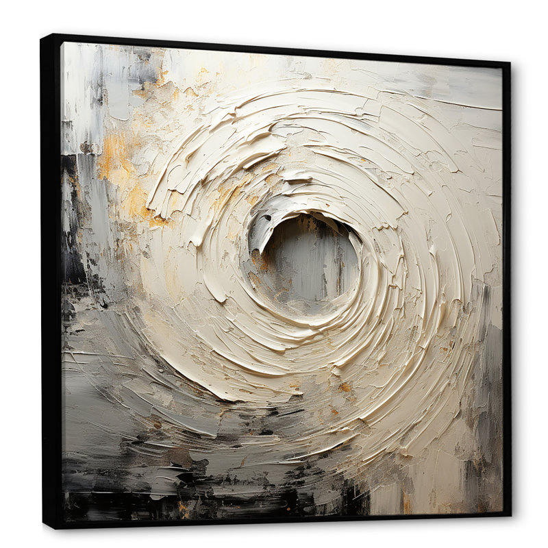 " Grey Beige Meditative Movement I ", Black Floater Framed Canvas, 30" H x 30" W x 1" D