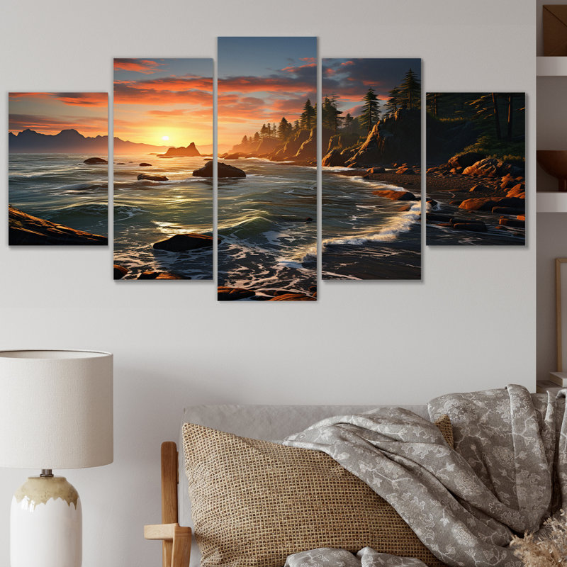 États-Unis, parc national olympique au coucher du soleil - impression d'art mural de paysages - 5 panneaux