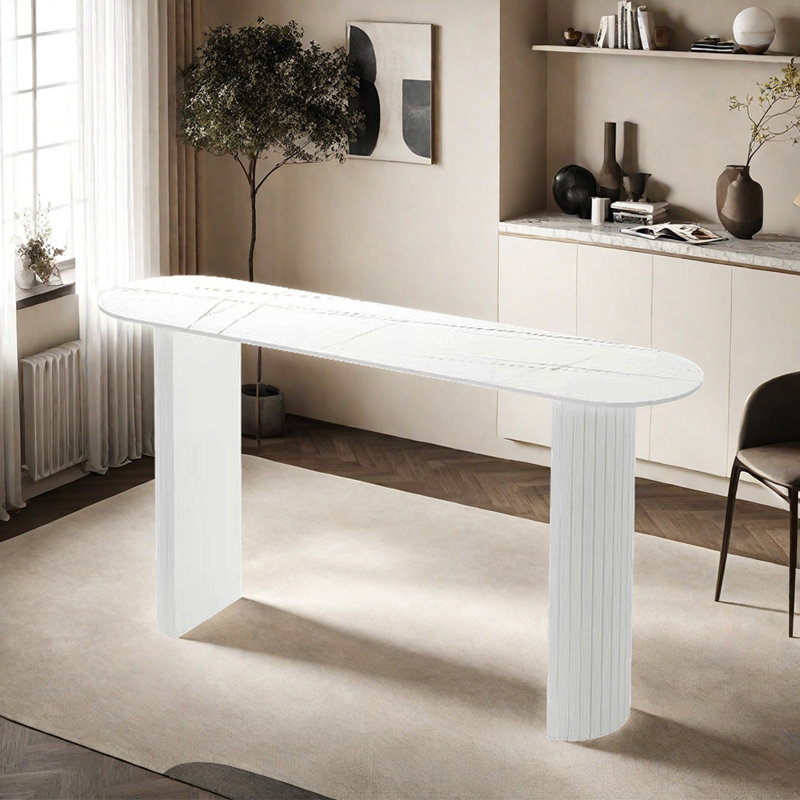 Table de bar simple Home-style, Blanc, H 41,3 po x L 55,1 po x l 19,6 po, Blanc / Gris