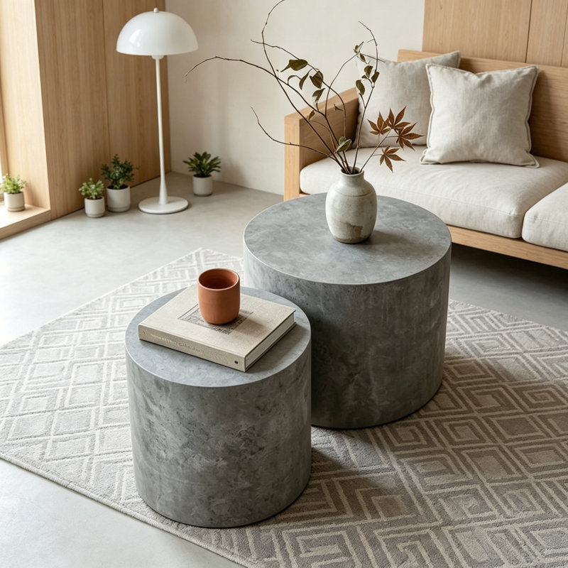 Ensemble de 2 tables basses gigognes avec base robuste, Stone Gray