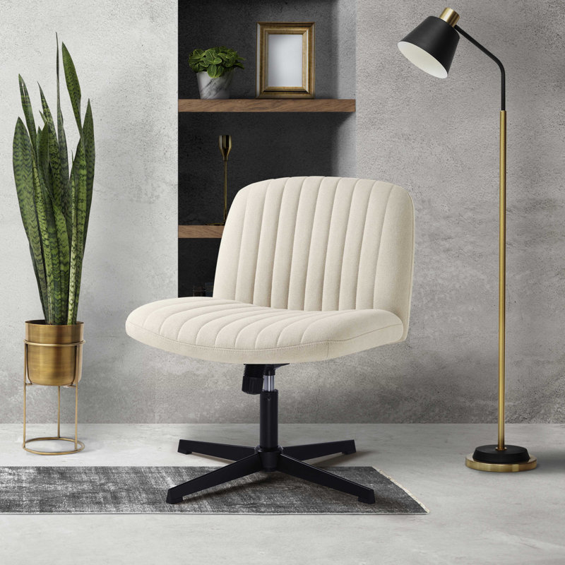 Chanute Armless Wide Desk Chair, Beige, Linen