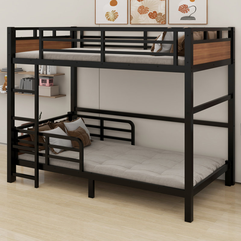 Separable Bunk Beds,With Raised Security Fence, Walnut