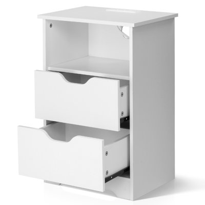 15.7" White Nightstand, P2 Particleboard, Matte Melamine, Handleless, 2 Drawers, US Outlet (2 Pcs)