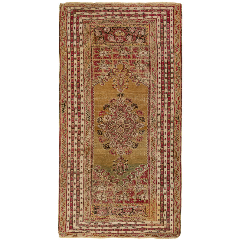 Antique Turkish Ghiordes Rug In Brown With Geometric Medallion - Rug & Kilim