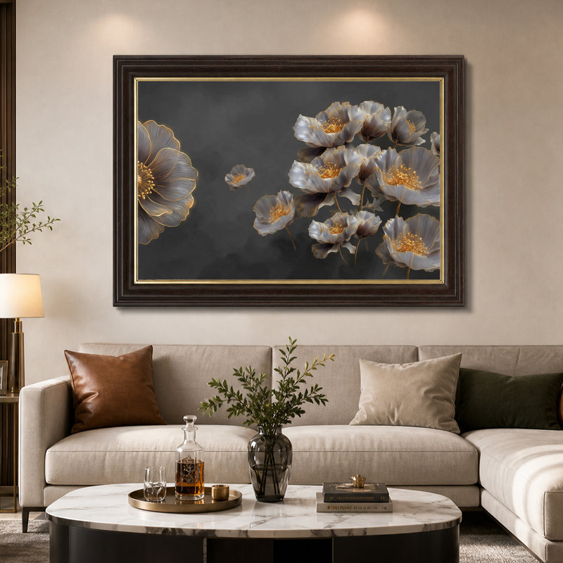 Art mural sur toile métallique gris avec centre doré, 12"H x 18"W