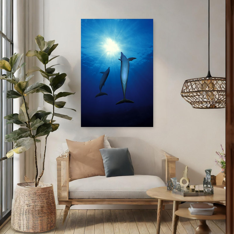 Dauphins à nez de bouteille Tursiops Troncus dans la mer, art contemporain abstrait, H 48 po x l 32 po