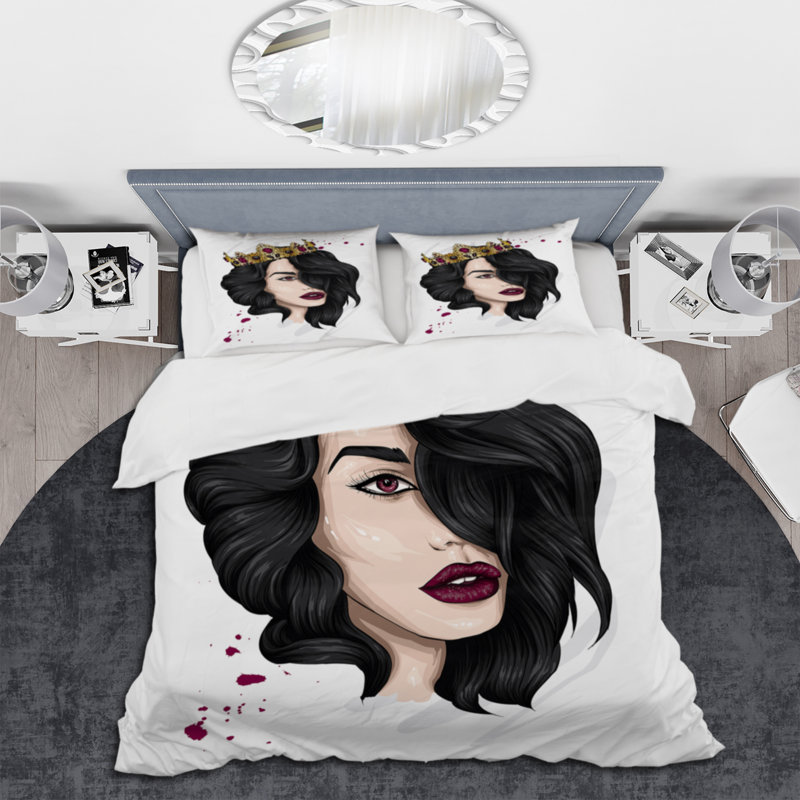 Portrait d'une jeune femme avec couronne I - Ensemble de housse de couette moderne - Microfibre de polyester