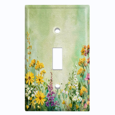 Metal Light Switch Plate Cover; US Standard Size 1 Gang Toggle - Rustic Flowers