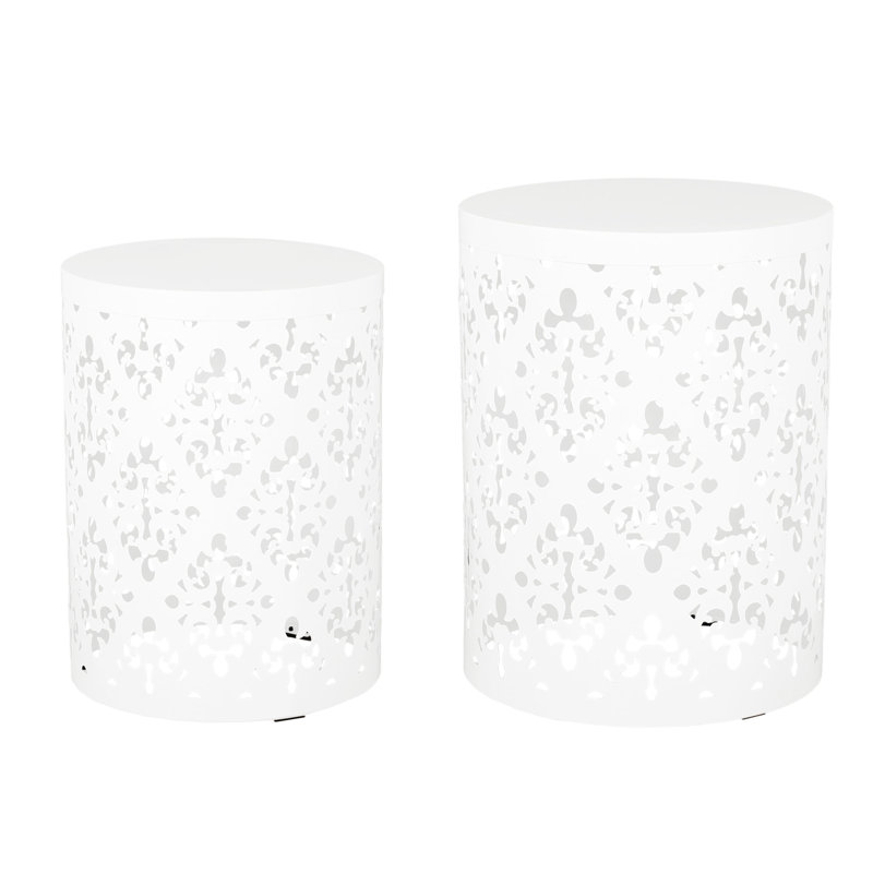 Modern Iron Cut Metal S/2 End Table , White, And In Style, No Assembly Pair, Design With Ornamentation, White, White