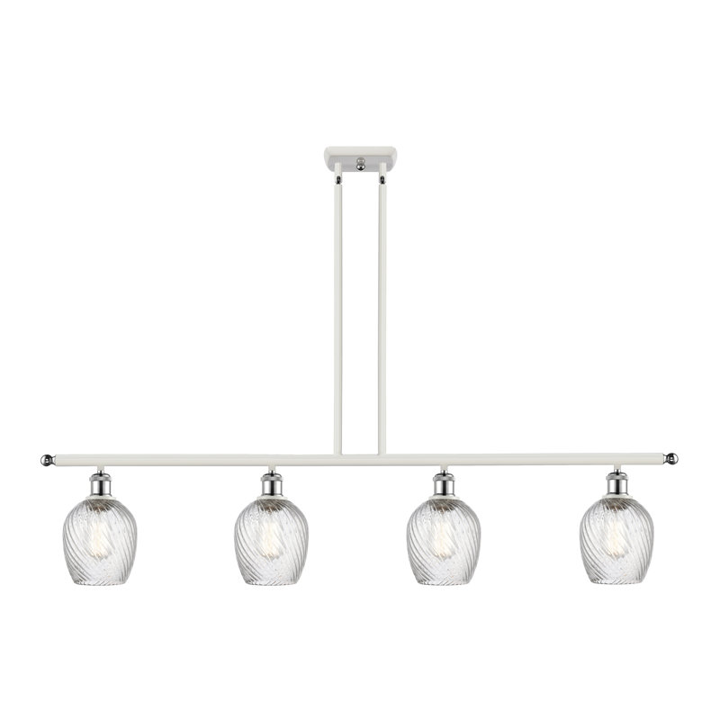 Lyman 4 - Light Kitchen Island Pendant, Clear Spiral Fluted, 6 Watt Vinage LED Bulb, White and Polished Chrome