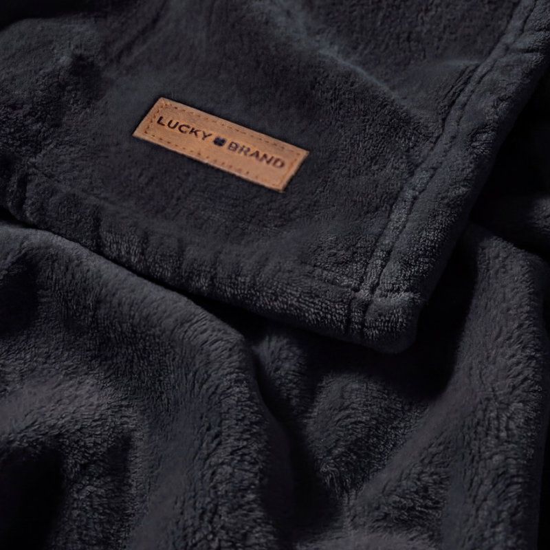 Lucky Brand Solid Plush Throw Blankets, Black