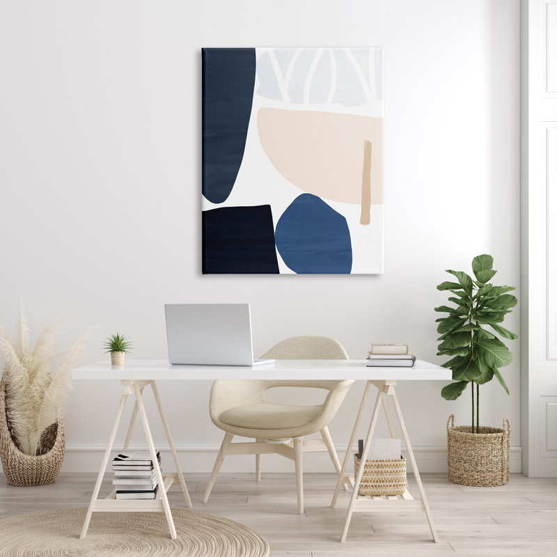 Abstrait, collage, forme moderne, bleu, rose, beige, noir, estampe numérique, art texturé par Victoria Barnes, Plaque de bois