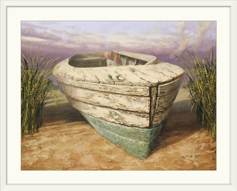 «Lancement dans les dunes» par Karl Soderlund, reproduction d'art, Cadre blanc, H 35 po x l 44 po x P 1 po