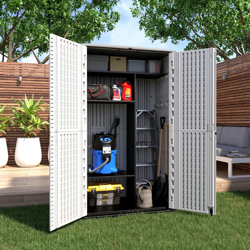 Decksplore 490 Gallons Double-Door Vertical Resin Storage Cabinet with Floor, White
