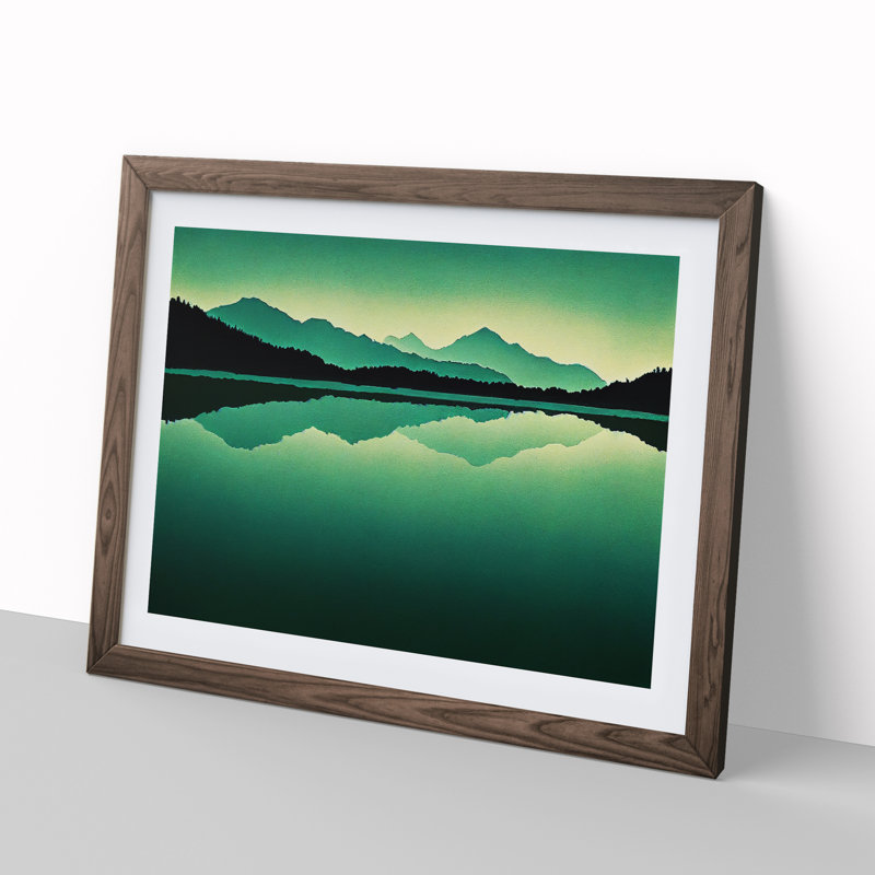 Mountain Lake Reflections - Framed Print, 34cm H x 46cm W x 2cm D, Brown Framed