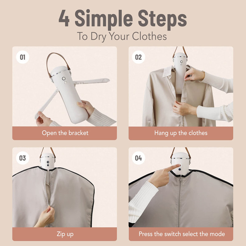 Compact White Electric Portable Dryer with Foldable Drying Rack