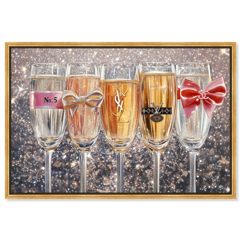 «Champagne Glasses Glitz» par Art Remedy, H 25 po x l 37 po, Cadre flottant, Noir