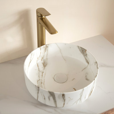 Bella 14" Round Ceramic Vessel Sink with Stone Pattern