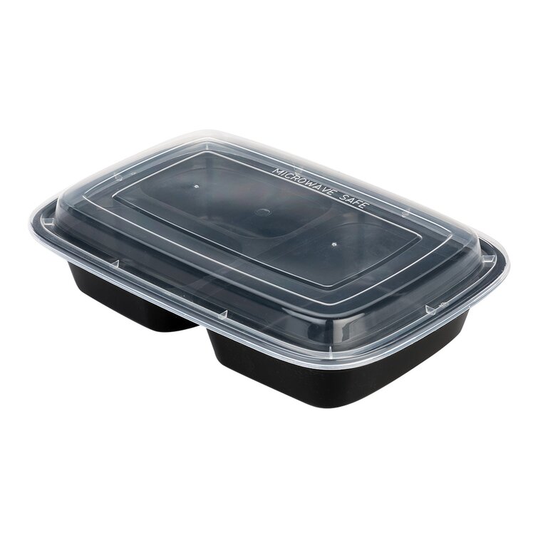 Asporto 32 oz White Plastic 2 Compartment Food Container - with Clear Lid,  Microwavable - 8 3/4 x 6 x 2 - 100 count box