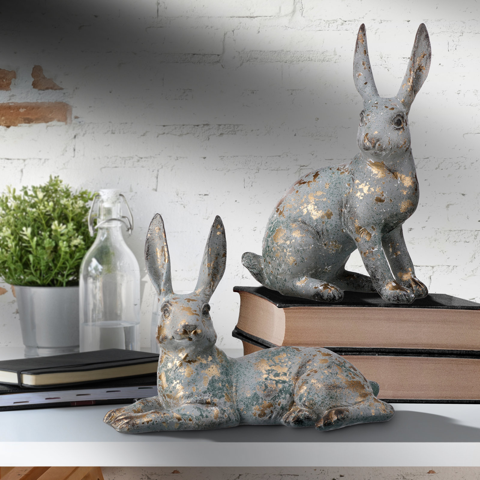 2-Piece Sitting and Laying Rabbit Figurine Set