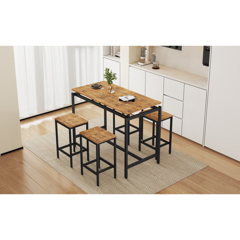 TREXM 5-Piece Compact Bar Table Set With Table And Stools - Modern Industrial Design, Space-Saving Furniture For Dining Room And Breakfast Nook