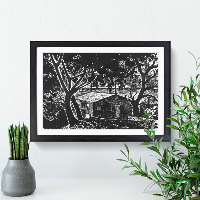 House in the Woods by Henry Lyman Sayen - Picture Frame Painting, 27cm H x 36cm W x 2cm D, Black Framed