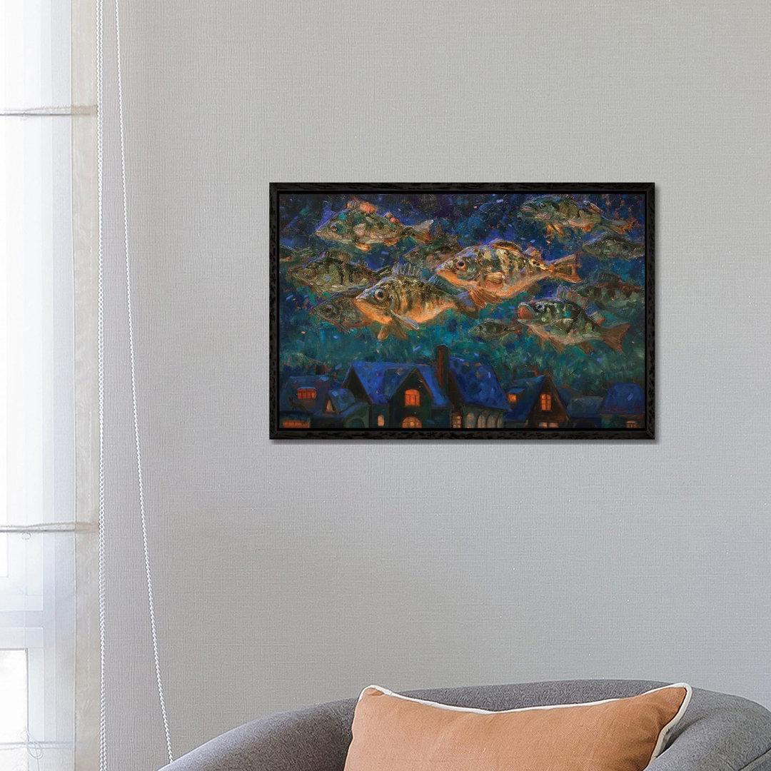 Mythischer Barsch über der Stadt der Fischer von Tatiana Nikolaeva - Gallery-Wrapped Canvas Giclée on Canvas