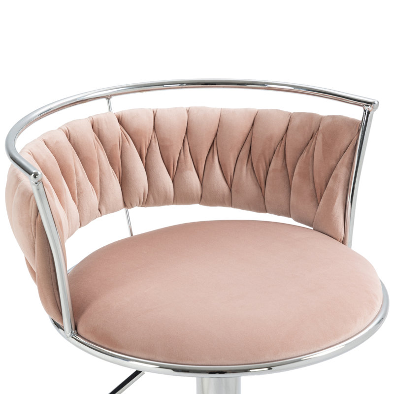 Christal Height Adjustable Swivel Bar Stool, Pink, Silver