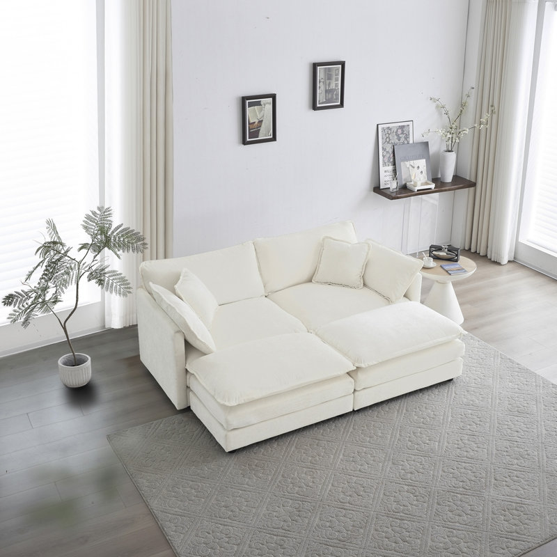 Canapé modulaire Chenille, H 33 po x l 76,7 po x P 35 po, 4, Blanc