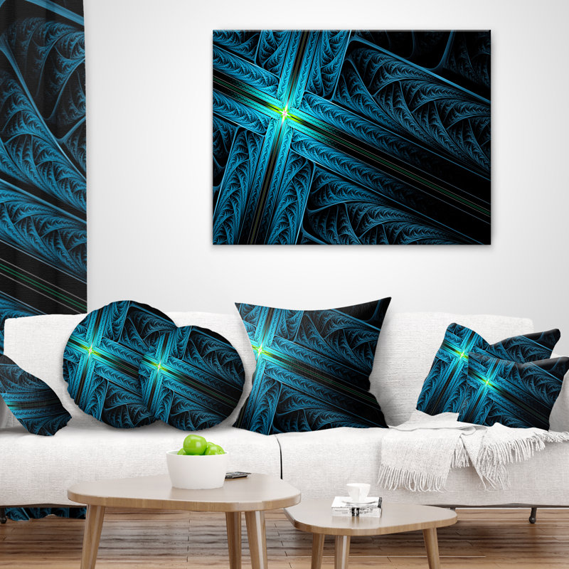 Fractal Cross Design - Abstract Printed Throw Pillow, Turquoise