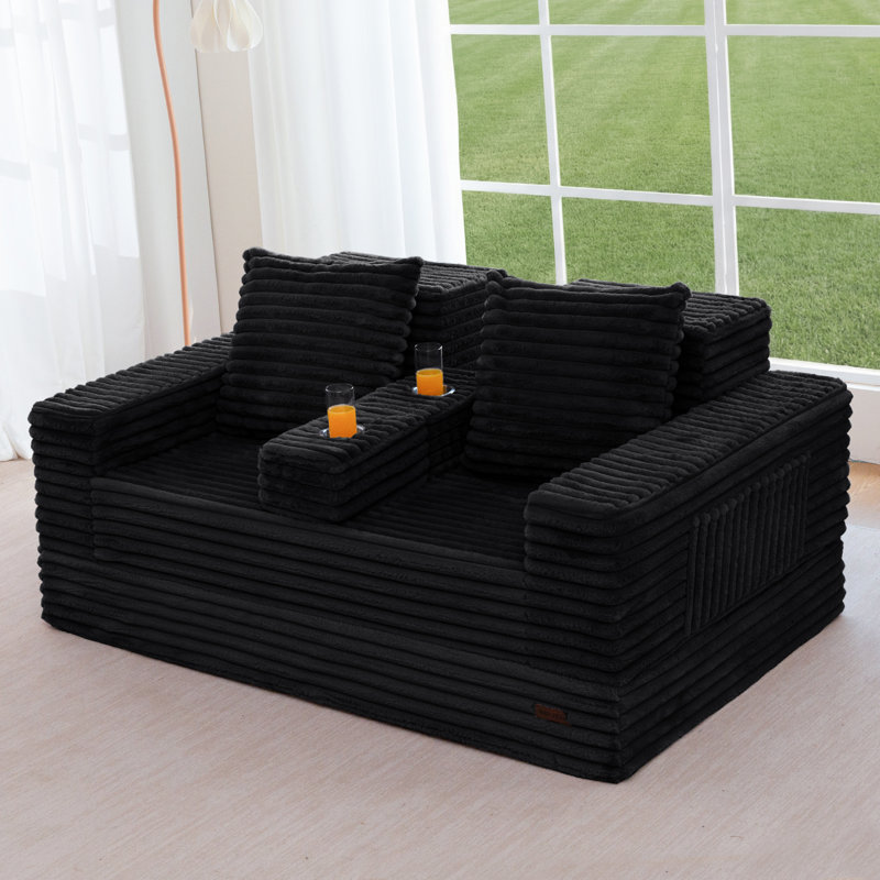 Boneless 4 In 1 Convertible Boneless Couch, 21" H x 64" W x 37.8" D, Black