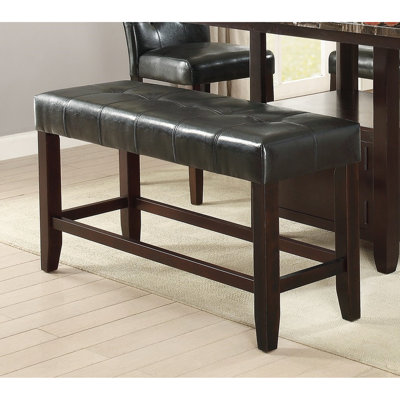 Banc à hauteur de comptoir pour la salle à manger - Siège rembourré en similicuir noir avec base en bois massif au design moderne et coussin en bois massif brun