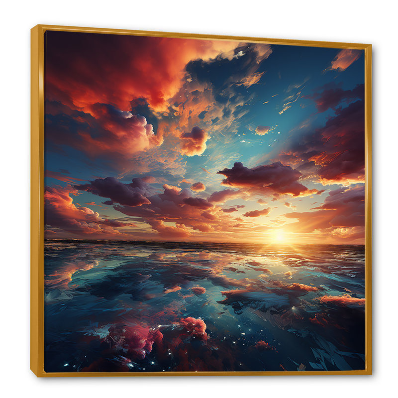«Majestic Dream Sunset Horizon», reproduction sur toile, Cadre flottant doré, H 30 po x l 30 po x P 1 po
