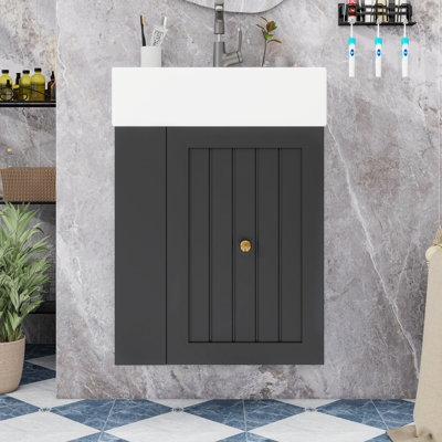 Wall Mounted Bathroom Vanity with Sink, Drawer and Side Shelf