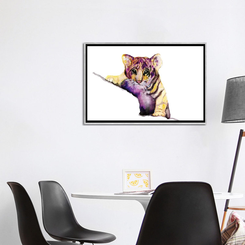 Art little tiger, Toile avec cadre argenté, H 48 po x l 32 po x P 1,5 po