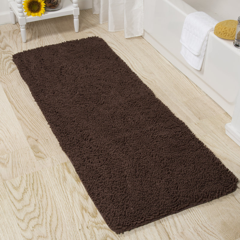 58 x 24 Chenille Bath Runner with Non-Slip Backing - Absorbent High-Pile Chenille Memory Foam, Chocolate