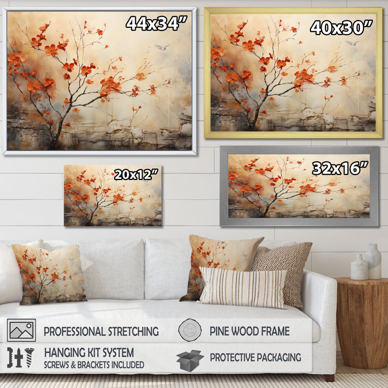 «Maple Trees Glowing Embers I», reproduction d'art sur toile érable, H 30 po x l 40 po x P 1,5 po, Cadre flottant doré